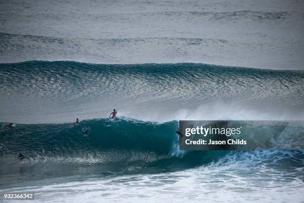 Tomas Hermes drops into a wild wave free surfing before he was eliminated in the semi finals of the Quiksilver Pro Gold Coast, March 15, 2018 Kirra...