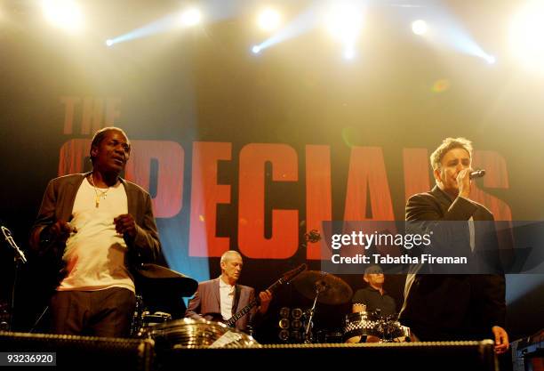 Neville Staple, Horace Panter, John Bradbusy and Terry Hall of The Specials perform on stage at Brighton Centre on November 19, 2009 in Brighton,...