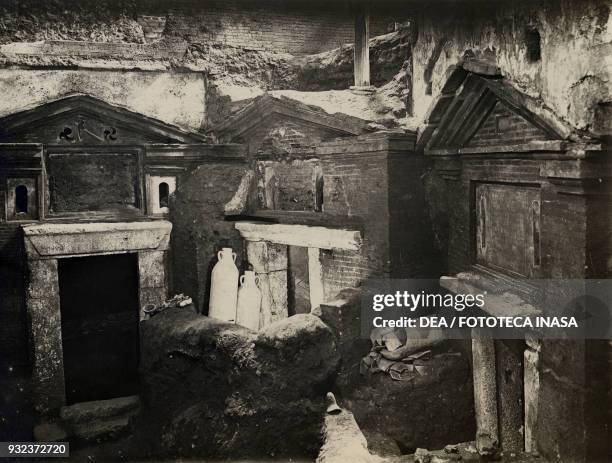 The three pagan mausoleums discovered during excavations in the catacombs by Gioacchino Mancini and Enrico Josi in 1919, Basilica of St Sebastian...