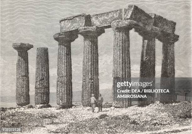 Temple of Apollo at Corinth, Greece, engraving from L'Illustrazione Italiana, No 17, April 24, 1881.