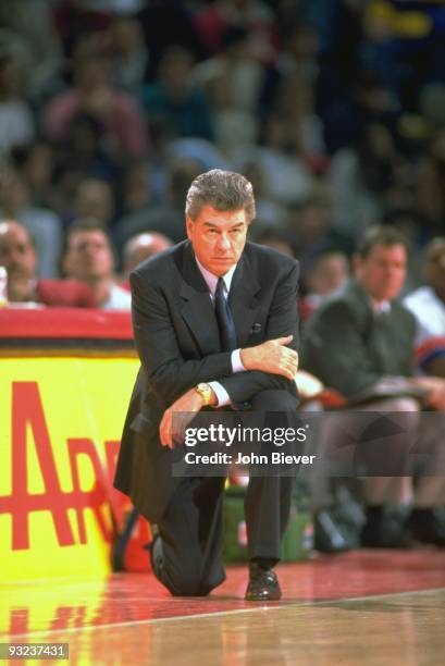 Detroit Pistons coach Chuck Daly on sidelines during game vs Atlanta Hawks. Auburn Hills, MI CREDIT: John Biever