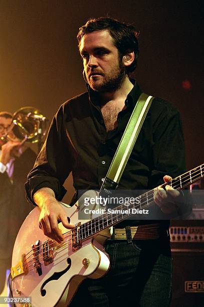 Michael McDaid bass player of Paolo Nutini performs at Casino de Paris on November 19, 2009 in Paris, France.