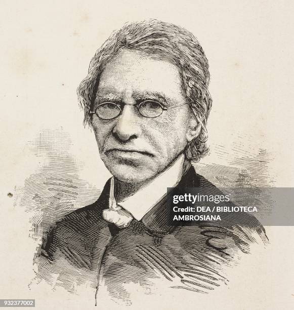 Portrait of Emile Littre , French philosopher, engraving from L'Illustrazione Italiana, No 27, July 3, 1881.