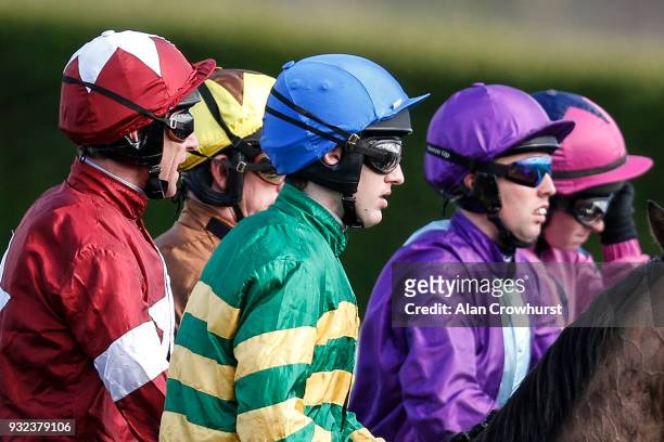 Jockeys silks at Cheltenham racecourse on St Patrick's Thursday on March 15, 2018 in Cheltenham, England.