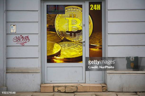 Bitcoin exchange shop at Grzegorzecka Street in Krakow, Poland on 15 March, 2018.