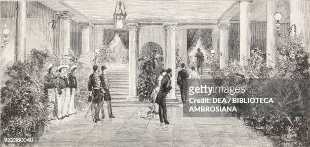 Guests in the vestibule, Italian Embassy in Istanbul, ball given by Count Corti for the English ambassador Frederick Hamilton-Temple-Blackwood, 1st...