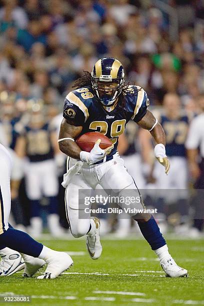 Steven Jackson of the St. Louis Rams carries the ball during the game against the New Orleans Saints at the Edward Jones Dome on November 15, 2009 in...