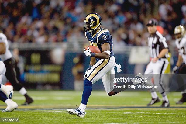 James Butler of the St. Louis Rams carries the ball during the game against the New Orleans Saints at the Edward Jones Dome on November 15, 2009 in...