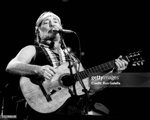 Willie Nelson performs in concert on July 7, 1986 at Pier 84 in New York City.