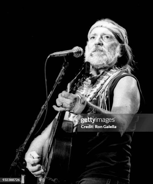 Willie Nelson performs in concert on July 7, 1986 at Pier 84 in New York City.