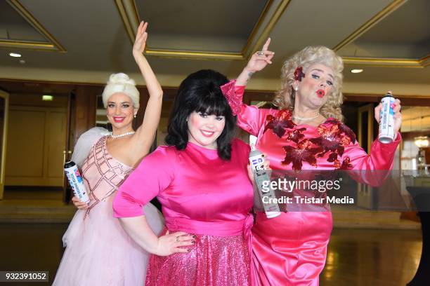 Isabel Varell, Beatrice Reece, Uwe Kroeger during the 'Hairspray' Photo Call on March 15, 2018 in Berlin, Germany.