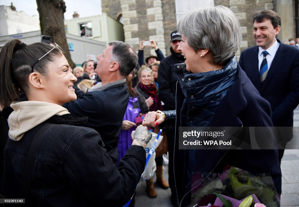 Theresa May Visits The Scene Of The Salisbury Spy Poisoning