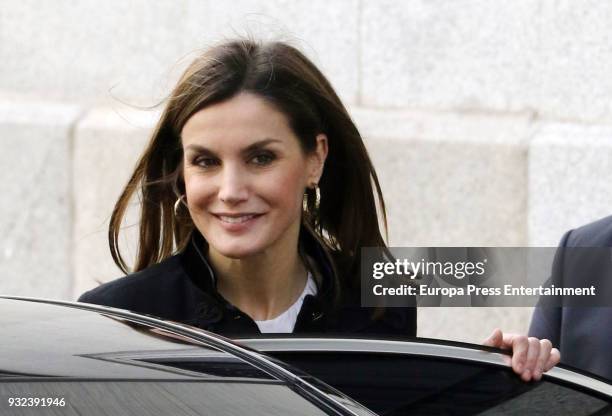 Queen Letizia of Spain is seen leaving at the Royal Theatre on March 15, 2018 in Madrid, Spain.