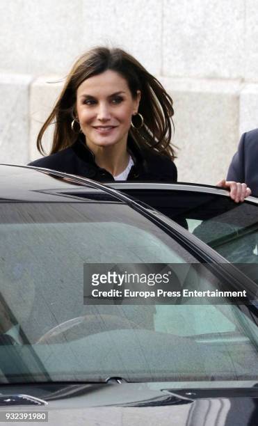 Queen Letizia of Spain is seen leaving at the Royal Theatre on March 15, 2018 in Madrid, Spain.
