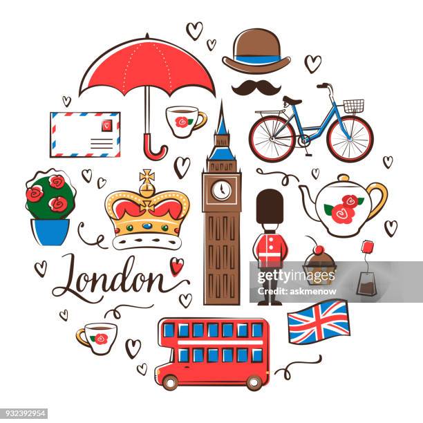 ilustraciones, imágenes clip art, dibujos animados e iconos de stock de símbolos de londres - london england