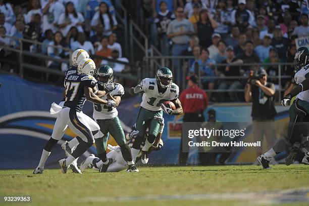 Wide Receiver Jeremy Macklin of the Philadelphia Eagles runs the ball during the game against the San Diego Chargers on November 15, 2009 at Qualcomm...