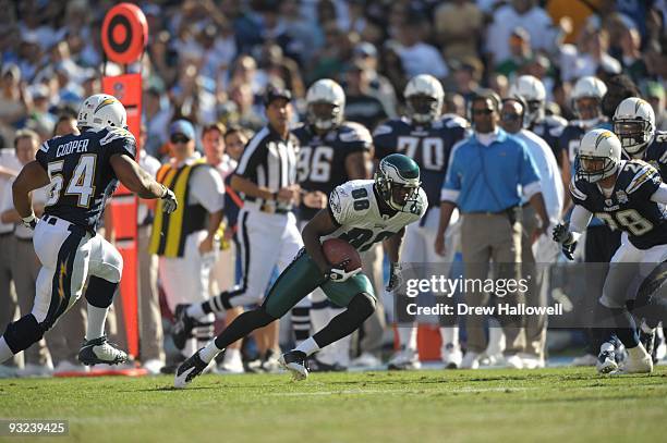 Wide receiver Reggie Brown of the Philadelphia Eagles runs the ball during the game against the San Diego Chargers on November 15, 2009 at Qualcomm...