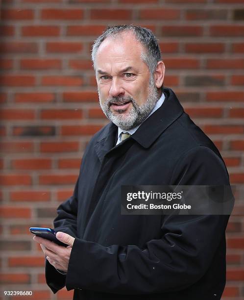 Kenneth Brissette leaves the John Joseph Moakley United States Courthouse in Boston after a hearing in his Boston Calling extortion case on March 14,...