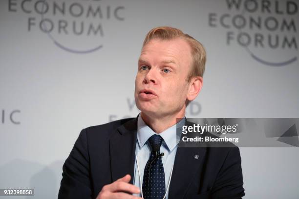 Svein Tore Holsether, chief executive officer of Yara International ASA, speaks during the World Economic Forum on Latin America in Sao Paulo,...