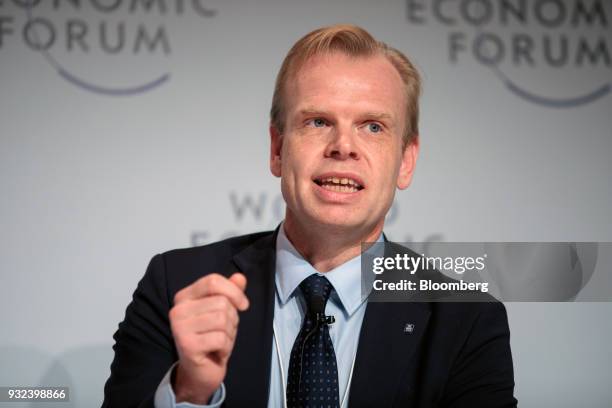 Svein Tore Holsether, chief executive officer of Yara International ASA, speaks during the World Economic Forum on Latin America in Sao Paulo,...