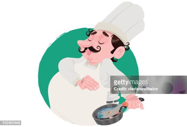 the chef and the fish - cozinheiro stock illustrations