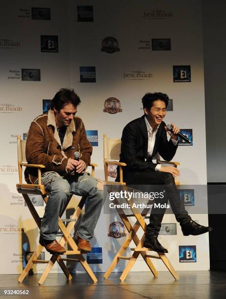 Actors Billy Burke and Justin Chon attend the American Express screening of ''The Twilight Saga: New Moon'' at the Winter Garden Theatre on November...