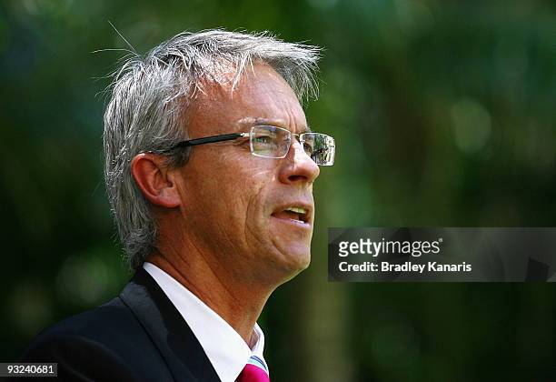David Gallop talks to the media during the NRL Indigenous All Stars team announcement at Parliament House on November 20, 2009 in Brisbane, Australia.