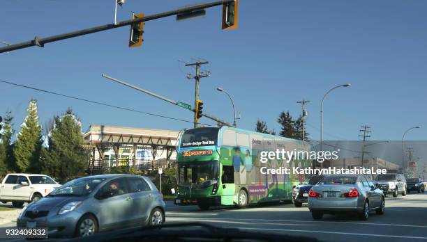 translink double-decker bus in metro vancouver, canada - surrey british columbia stock pictures, royalty-free photos & images