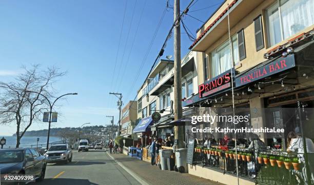 restaurants on marine drive, white rock, canada - white rock bc stock pictures, royalty-free photos & images