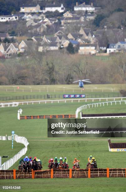 Penhill ridden by Paul Townend jumps the last fence ahead of Supasundae ridden by Robbie Power on their way to victory in the Sun Bets StayersÕ...