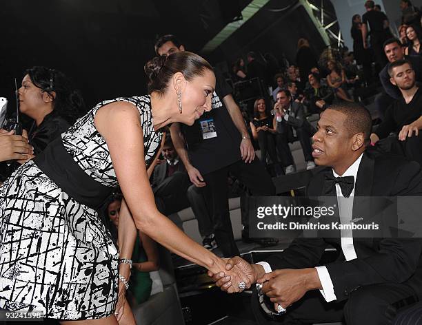 Executive Producer of Victoria's Secret Fashion Show, Monica Mitro and Jay-Z attend the 2009 Victoria's Secret fashion show at The Armory on November...