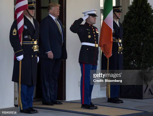 President Donald Trump waits for the arrival of Leo Varadkar, Ireland's prime minister, not pictured, at the White House in Washington, D.C., U.S.,...
