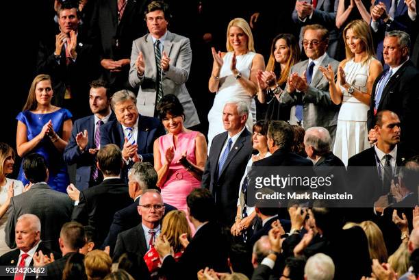 View of VIP attendees in the audience on the final day of the Republican National Convention at Quicken Loans Arena, Cleveland, Ohio, July 21, 2016....