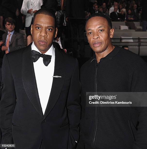 Jay-Z and Dr. Dre attend the 2009 Victoria's Secret fashion show>> at The Armory on November 19, 2009 in New York City.