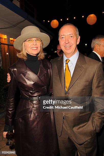 Actress Diane Keaton and Benedikt Taschen attend the Los Angeles TASCHEN book launch party at Cross Roads Of The World on November 19, 2009 in Los...