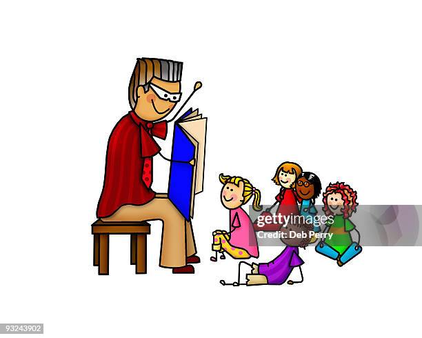 man reading to children - ponytail stock illustrations
