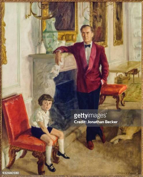 Norman Hepple portrait of a four year-old David Manners, with his father Charles is photographed for Vanity Fair Magazine on June 26, 2016 in Belvoir...