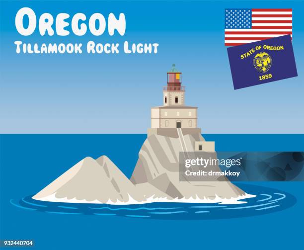 ilustraciones, imágenes clip art, dibujos animados e iconos de stock de faro de tillamook rock - tillamook county