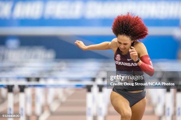 Taliyah Brooks of the University of Arkansas wins the 60 Meter Hurdles portion of the Women's Pentathlon during the Division I Men's and Women's...