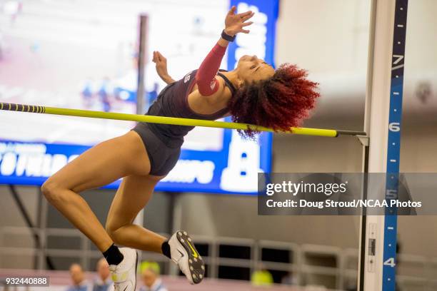 Taliyah Brooks of the University of Arkansas competes in the High Jump portion of the Women's Pentathlon during the Division I Men's and Women's...