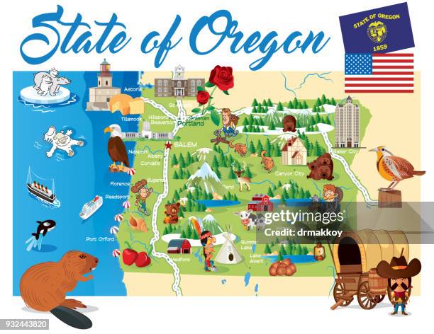 cartoon map of oregon - portland oregon stock illustrations