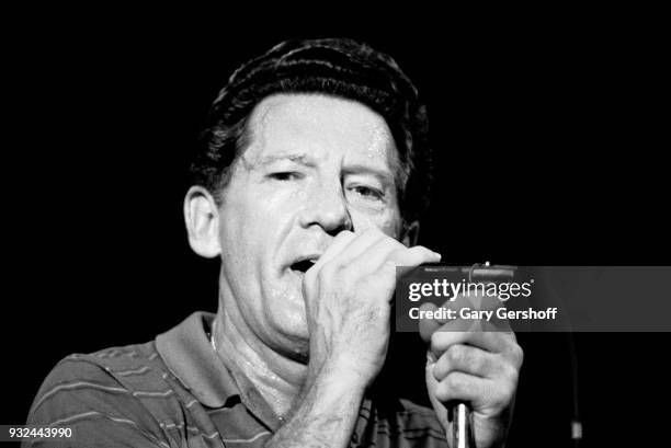 American Rock and Roll musician Jerry Lee Lewis performs onstage at the Ritz, New York, New York, August 7, 1980.