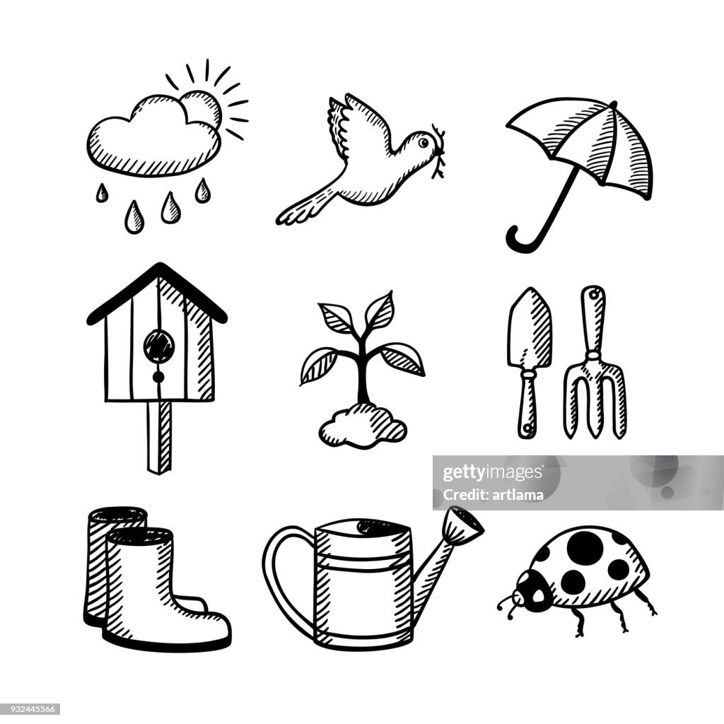 Gardening doodle set