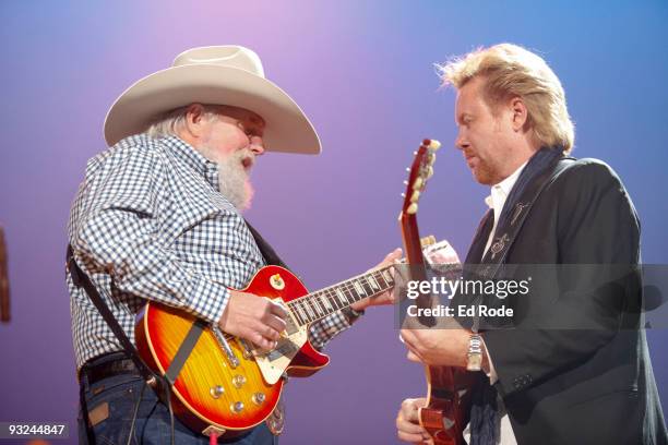 Charlie Daniels and Lee Roy Parnell attend an Intimate Tribute to Les Paul at the Ryman Auditorium on November 19, 2009 in Nashville, Tennessee.