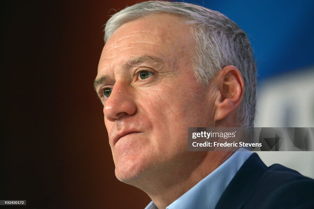 Coach of France Soccer Team Didier Deschamps Gives A Press Conference In Paris