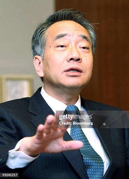 Hitoshi Tsunekage, president and chief executive officer of The Sumitomo Trust & Banking Co., speaks during an interview in Tokyo, Japan, on Tuesday,...