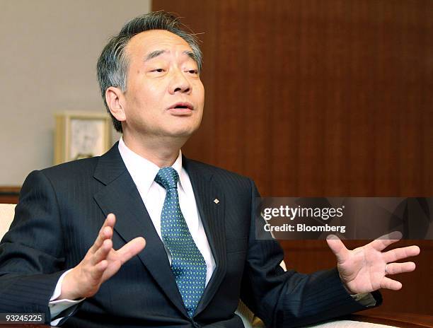 Hitoshi Tsunekage, president and chief executive officer of The Sumitomo Trust & Banking Co., speaks during an interview in Tokyo, Japan, on Tuesday,...