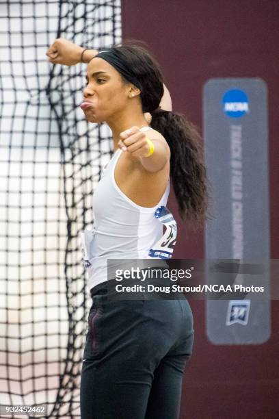 Tyrah Gittens of Texas A&M University takes second place in the Shot Put portion of the Women's Pentathlon during the Division I Men's and Women's...