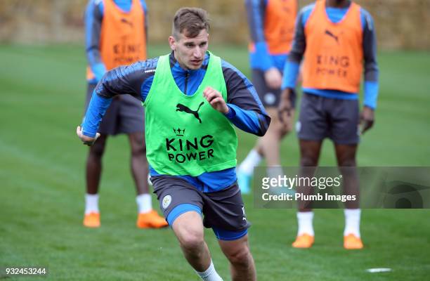 Marc Albrighton during the Leicester City training session at the Marbella Soccer Camp Complex on March 15 , 2018 in Marbella, Spain.