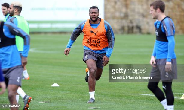 Wes Morgan during the Leicester City training session at the Marbella Soccer Camp Complex on March 15 , 2018 in Marbella, Spain.